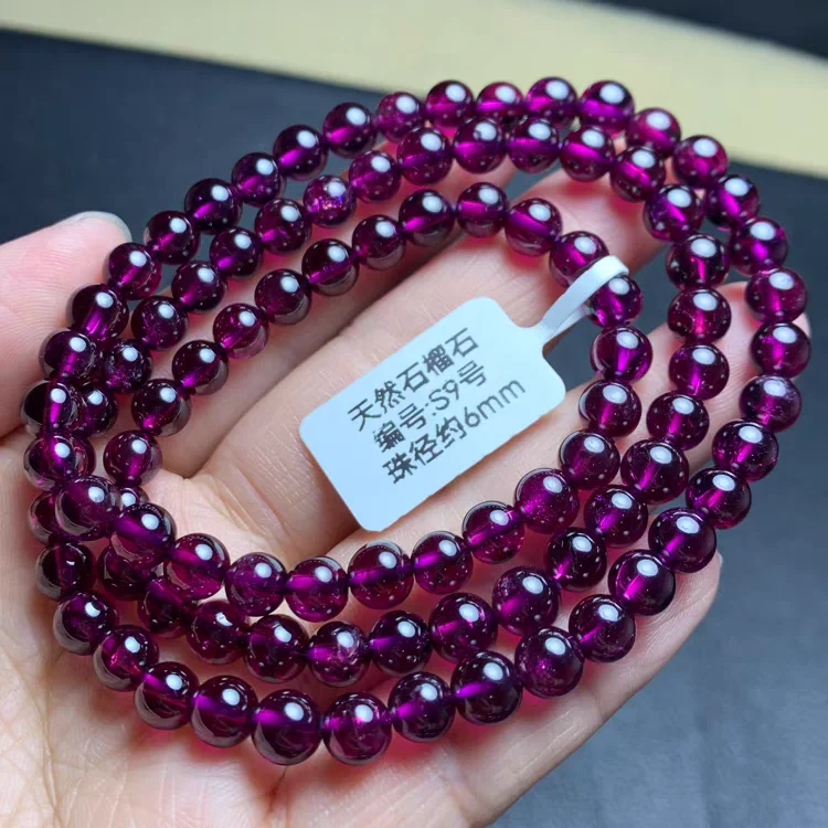 

Natural Purple Garnet 3 Laps Beads Bracelet Jewelry Women Men 6mm Purple Garnet Crystal Round Bead Healing stone AAAAAA