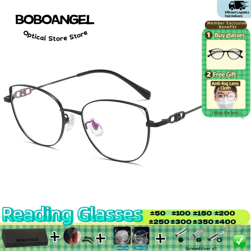 

BOBOANGEL Women Anit Blue Light Cat Eye Filter Reading Glasses Classic Vintage Prescription Myopia Glasses Progressive Glasses