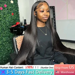 ≥98% Human Hair Bone Straight Lace Front Wig 13x6 HD Lace Glueless Wear and Go Pre Plucked Baby Hair Ship US 3-5 Days For Women