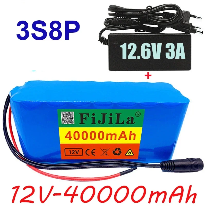 

3s8p Battery Pack Large Capacity 12V 40Ah 18650 Lithium Battery Protection Board For inverter Miner Light+12.6V 3A Charger