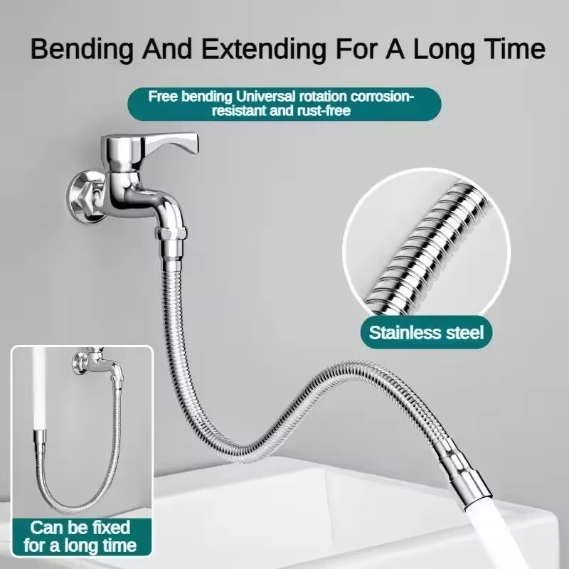Universal Stainless Steel Faucet Extender 360° Rotation Anti-Splash Head Aerator Bendable Sink Extension Hose Kitchen Accessorie