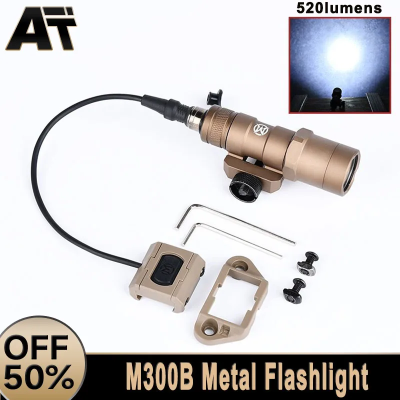 Tactical WADSN M300B M300Mini Flashlight Hunting Scout LED520 Lumen Lighting lamp Single Function Air Gun Button Pressure Switch