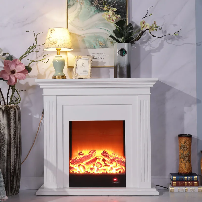 Simple solid wood American European fireplace background wall TV cabinet Electric fireplace decorative cabinet rack Simulation