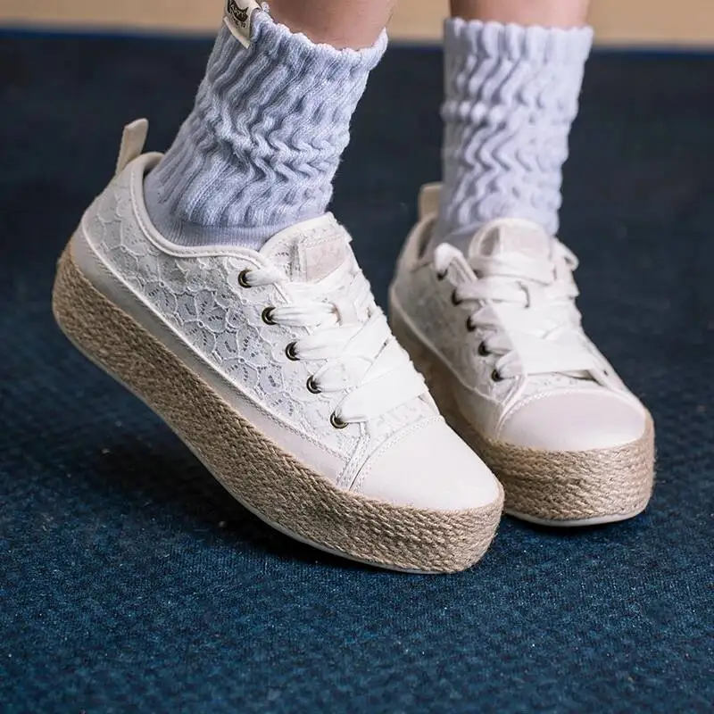 

Skechers Women's Sports Bobs Sesame Breathable Lace Canvas Thick-Soled Casual Shoes 114008-Ofwt