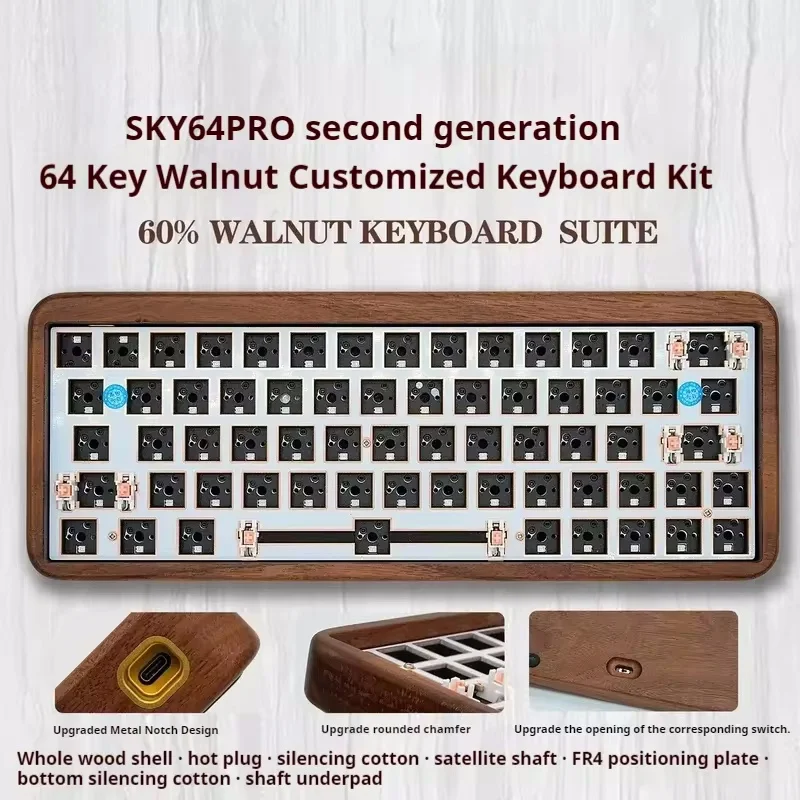 Imagem -02 - Kit Teclado Mecânico com Walnut Shell Atualização de Segunda Geração Personalizado Três Modelos Hot Swappable Rgb Cor Luz 64 Key Novo