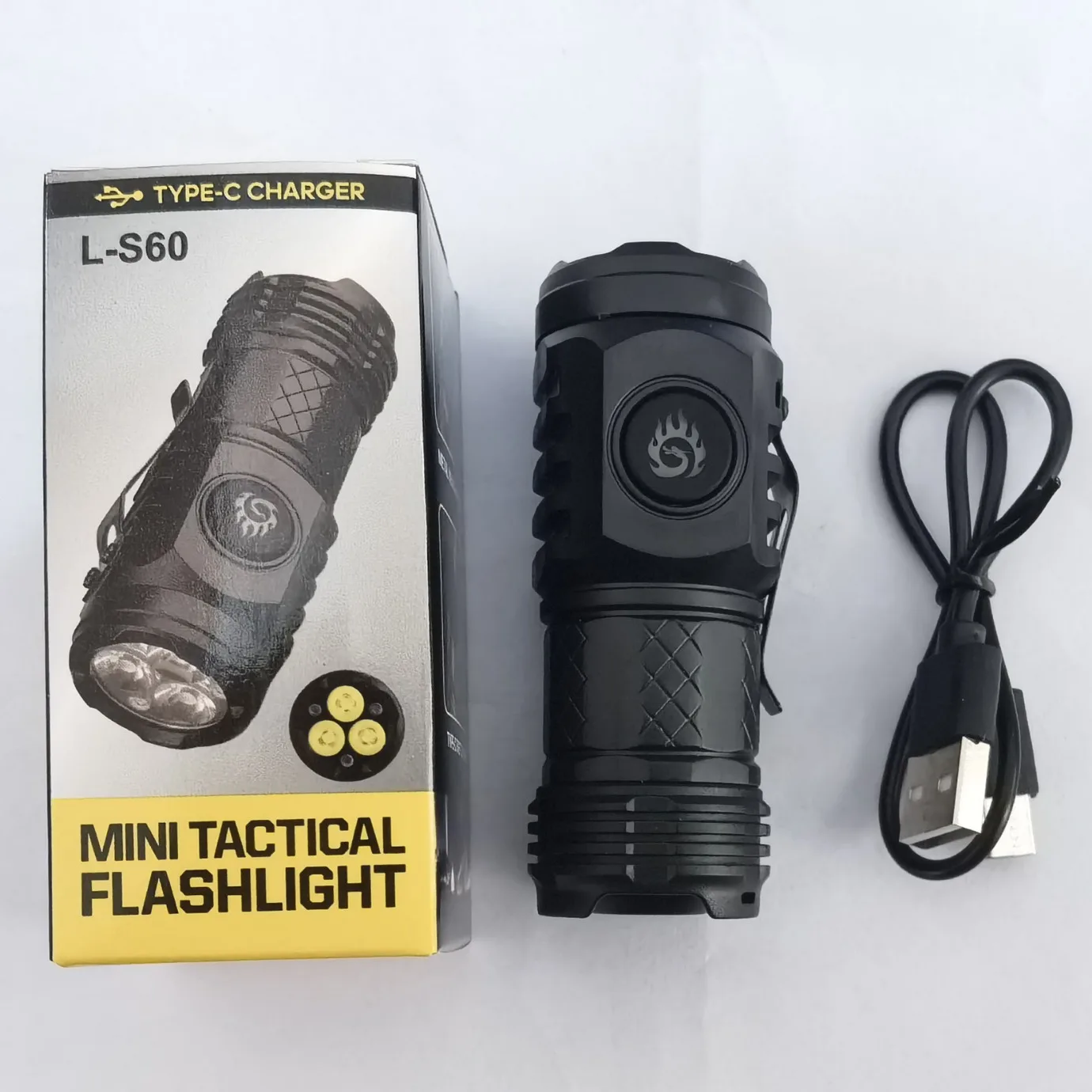 Mini Tactical Torch Super Bright 3 LED Flashlight Type-C Rechargeable Camping Light ABS+Metal Clip Hiking Lamp Easy To Carry