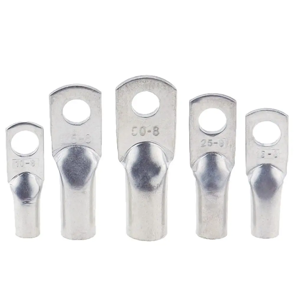 5Pcs JG Series Tinned Copper Cable Lug 6/10/16/25mm2 14-2AWG Ring Crimp Terminal M6/M8/M10/M12 Solid Connector Power Cable Lug