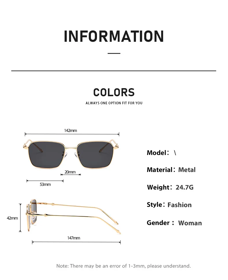 Raffinierte Sonnenbrille im reifen Stil mit dünnem Metallrahmen, quadratischem Design und Gesichtsverschlankung für einen trendigen, vielseitigen Stil 2184 – Detail 6