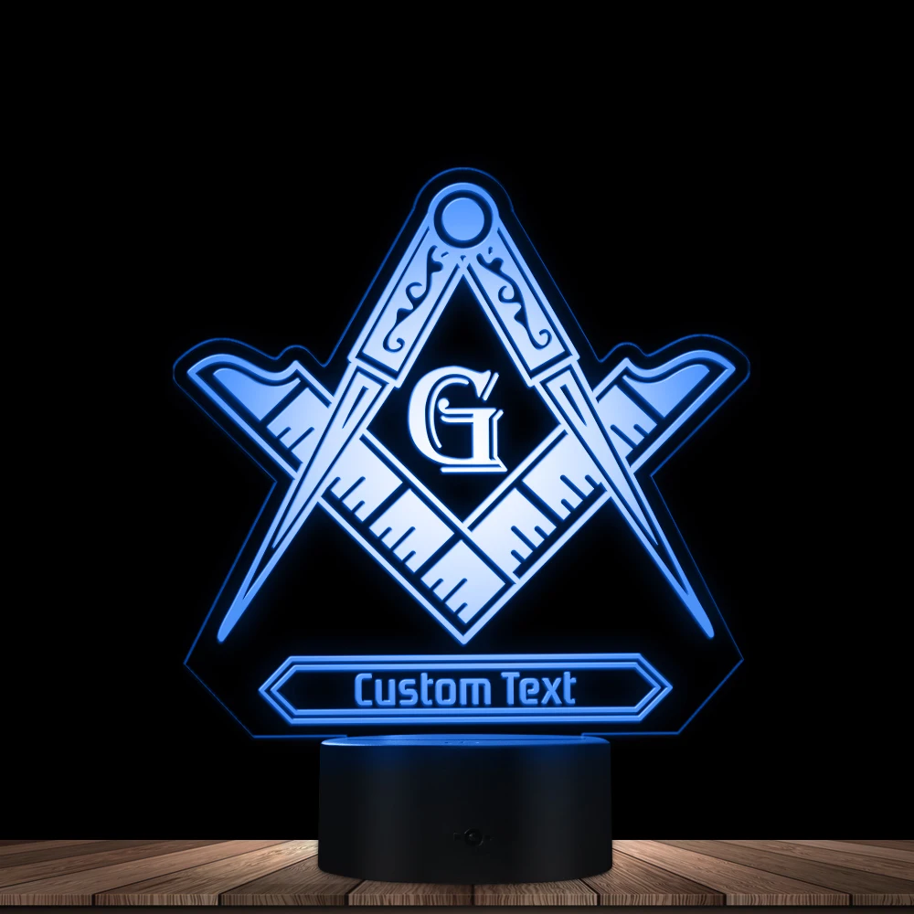 Masonic Symbol LED Illuminated Night Light  Free Custom Masons Acrylic Edge Lit Logo Home Decor Professional Display Emblem Lamp