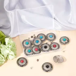 5Pcs Silver Southeast Tribal Sun Flower Turquoise Conchos Button DIY Leathercraft Wallet Belt Saddle Headstall Bridle Decorate