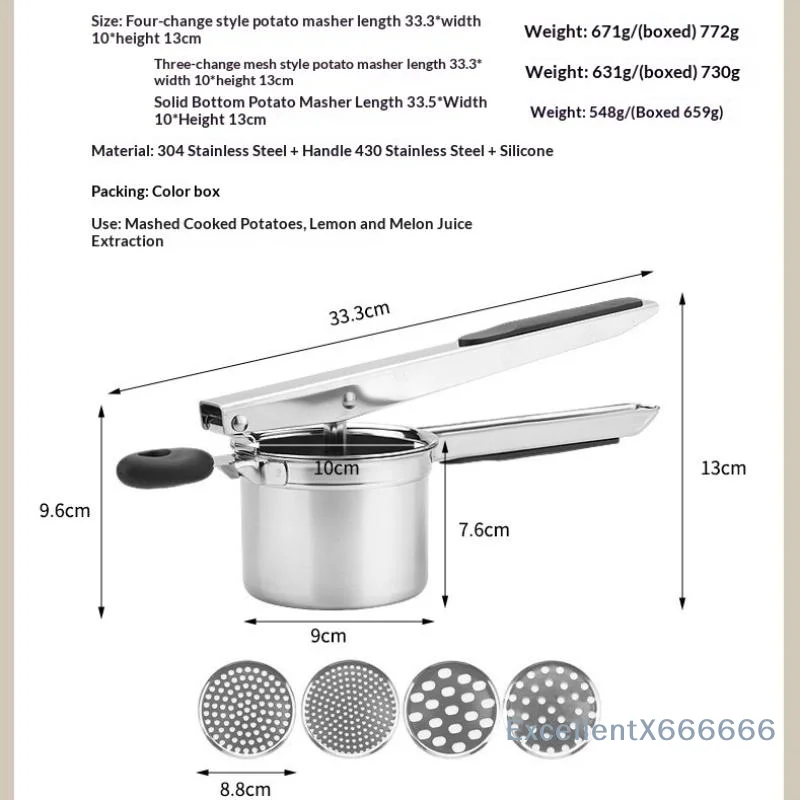Stainless Steel Potato Ricer Heavy Duty Non-Slip Handle Dishwasher Safe Cooking Tool for Home Kitchen Restaurant Food Prep