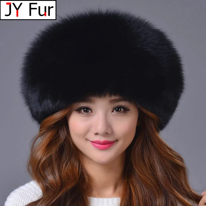 

High Quality Whole Skin Real Fox Fur Hat Russian Winter Warm Fluffy Fox Fur Bomber Hat Luxury Women Mongolian Princess Hat