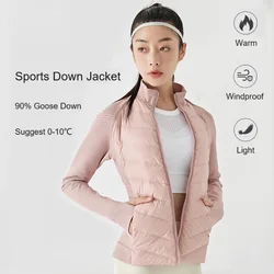 Fashion Women Sports Goose Down Jacket Slim Fit Top Warm Standing Collar Coat for Outdoor Running Yoga Hiking