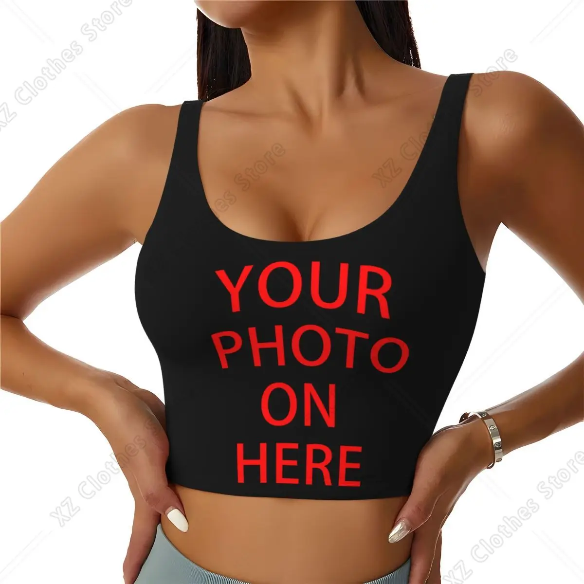 Custom Your Design Family Pets Custom DIY Logo Sports Bra Customized Photo Print High Impact Gym Workout Yoga Crop Tank Tops