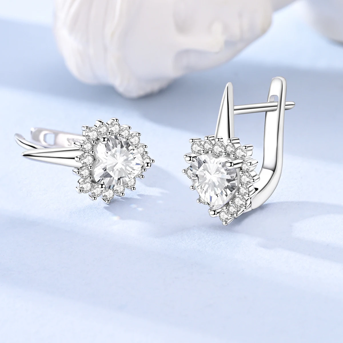 925 Sterling Silver Heart Cut Pave CZ Hoop Earrings Halo Sparkling Wedding Piercing Jewelry Gift for Women