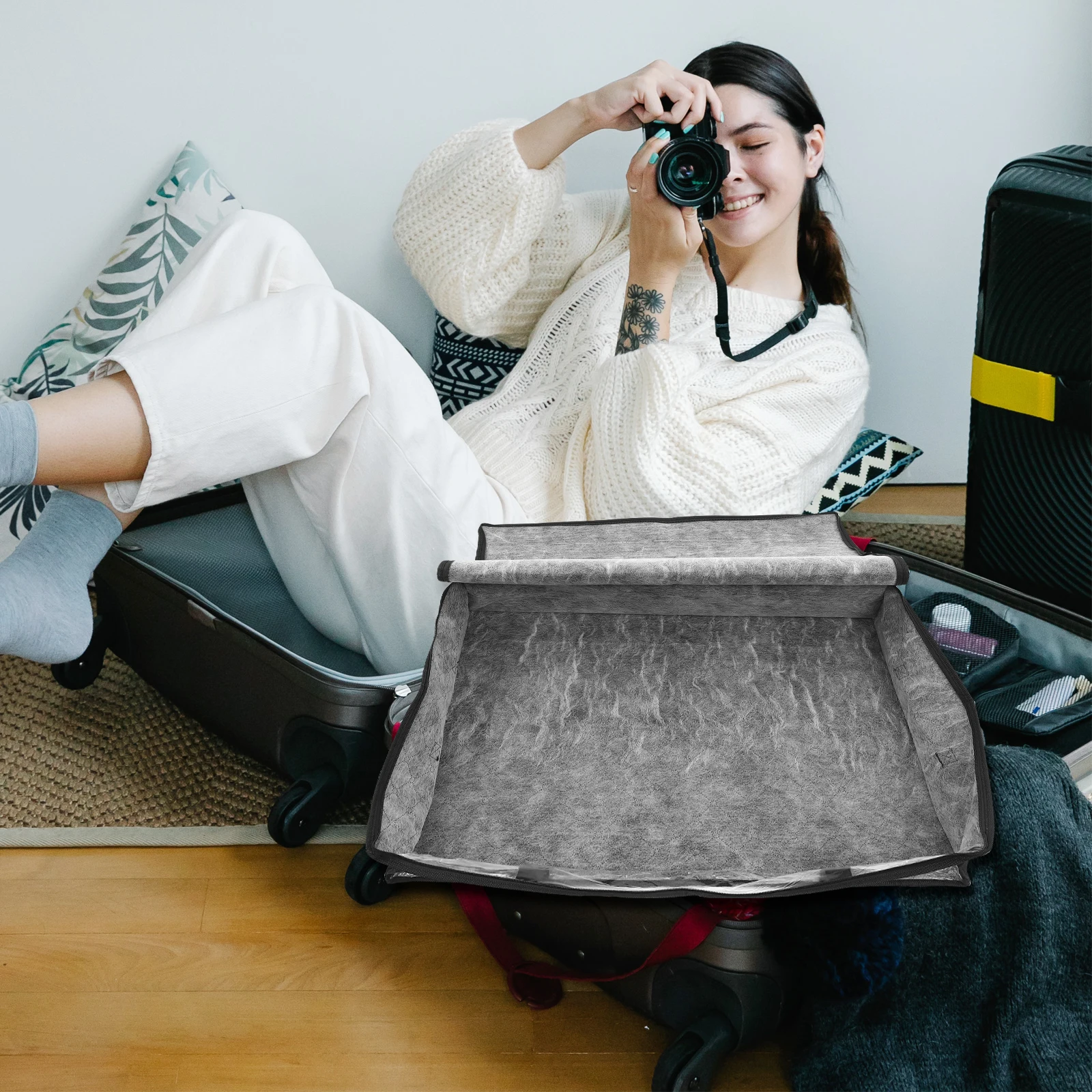 

2Pcs Clothes Storage ganizer Non Woven Fabric Large Capacity Washable Dust Proof Bag Underbed Container Bedroom Closet