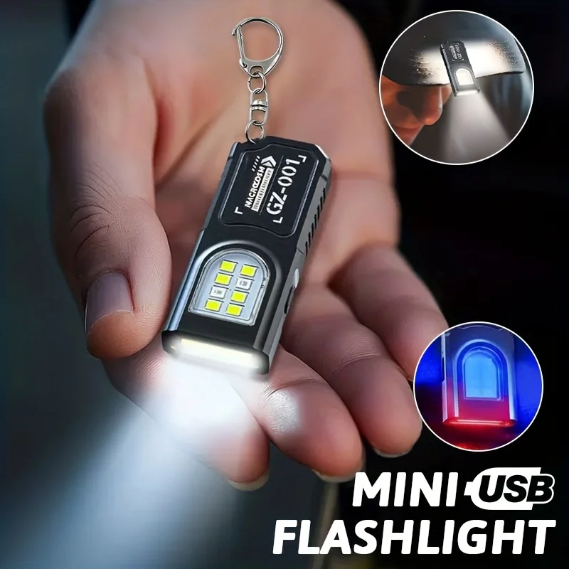 USB Rechargeable Hands-Free Flashlight, Small Keychain Light, Clip-On Headlamp, 5 Lighting Modes Versatile Emergency Lantern