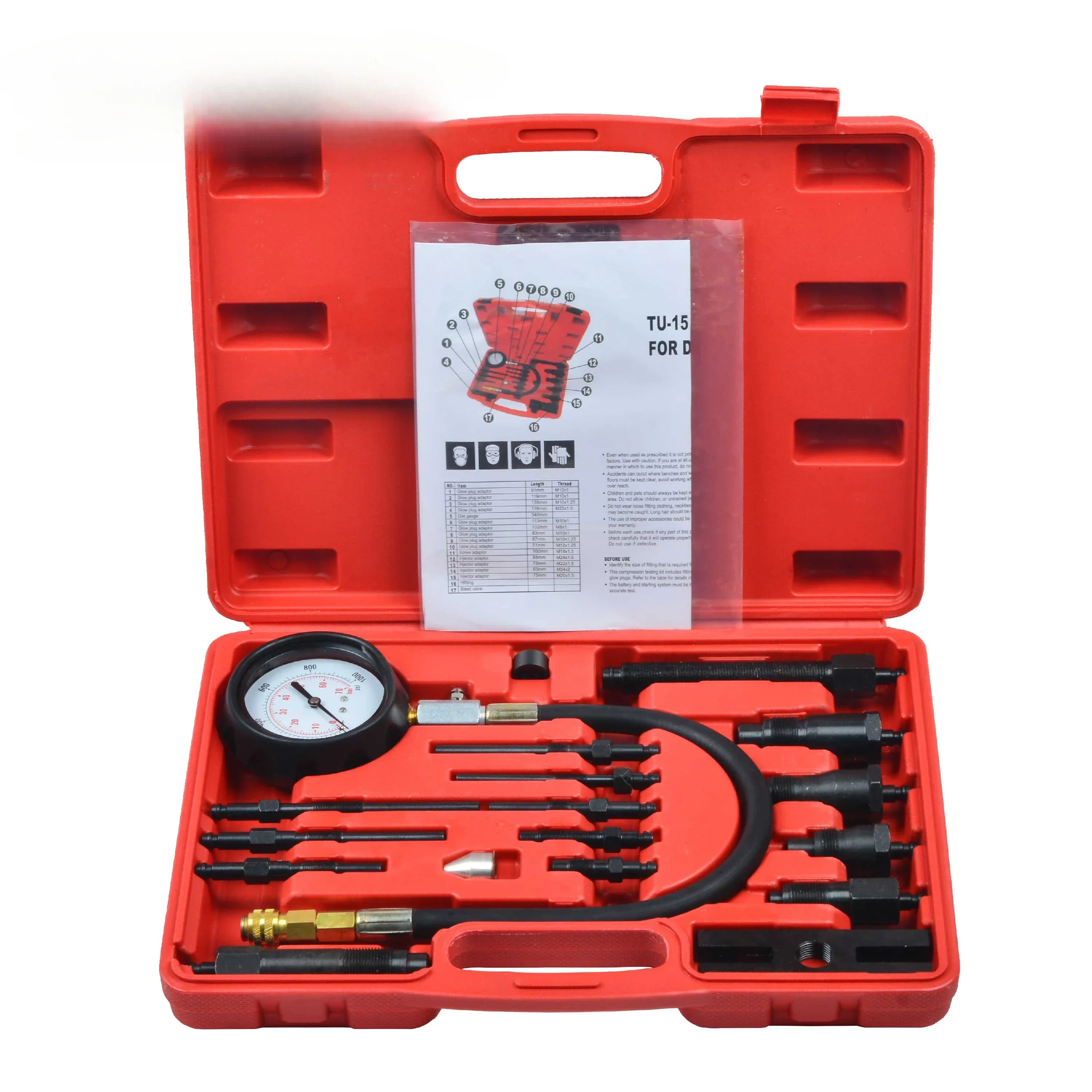 

TU-15B Diesel Engine Cylinder Compression Tester Kit Truck Automotive Detection Table Presssure Meter Gauge Tool