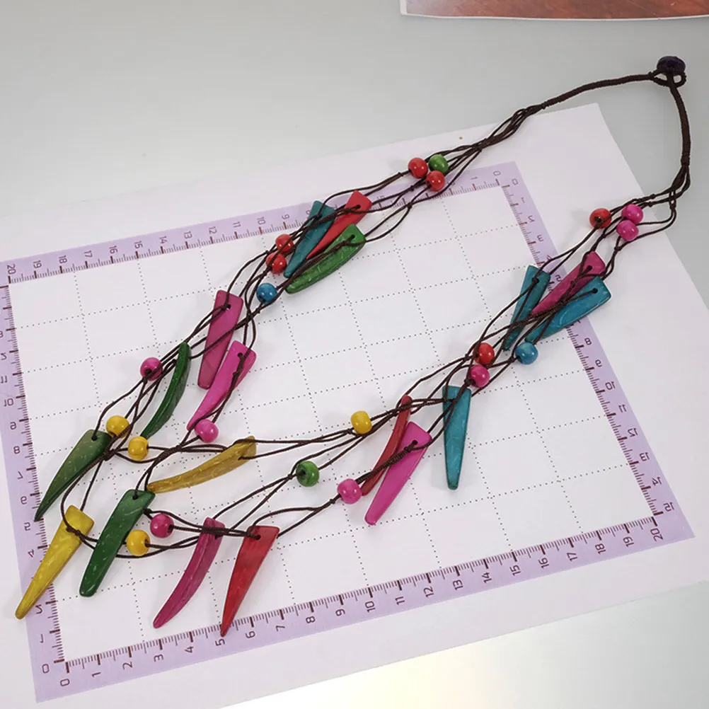 1Pcs Bohemian Coconut Shell Necklace Wooden Beads Braided Multilayer Colorful Circle Pattern Gift for Family Friends