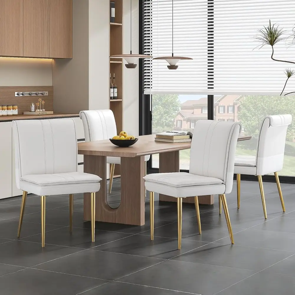 

Комплект из 4 обеденных стульев с обивкой из ПУ, кухонные стулья с мягким сиденьем для гостиной, столовой, с высокой спинкой и стальными ножками, легко собираются.