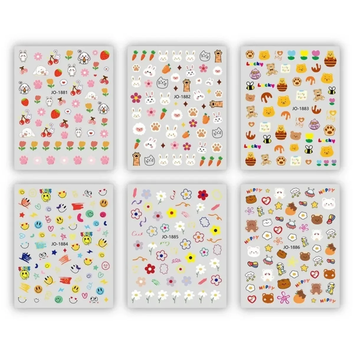 Summer Style Nail Art Sticker Cartoon Animal Little Bear Rabbit Carrots Colorful Flowers Tulip Design Nail Decoration Decals