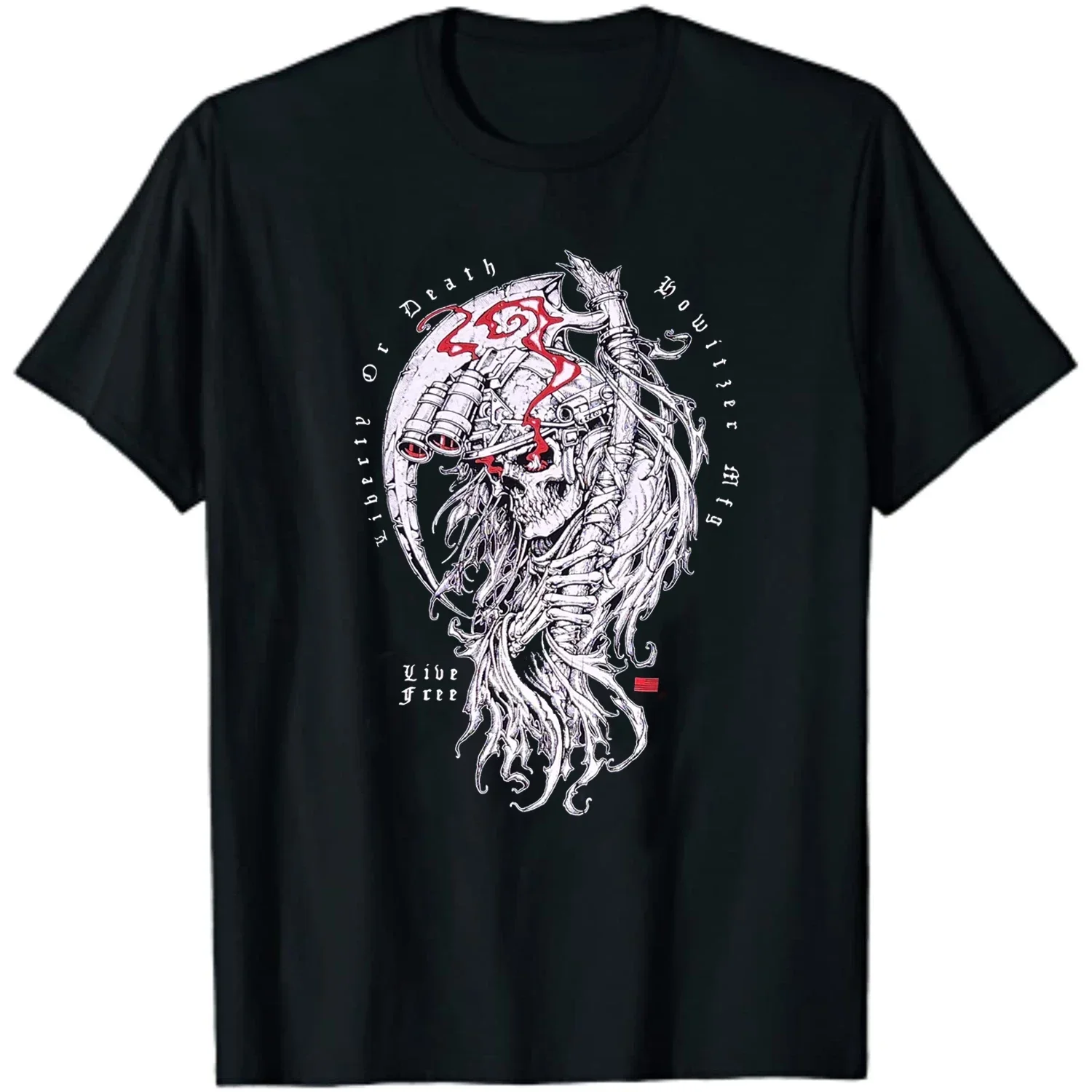 Victory or Death. Tactical Grim Reaper Tattoo Pattern Patriot T-Shirt 100% Cotton O-Neck Short Sleeve Summer Casual Mens T-shirt
