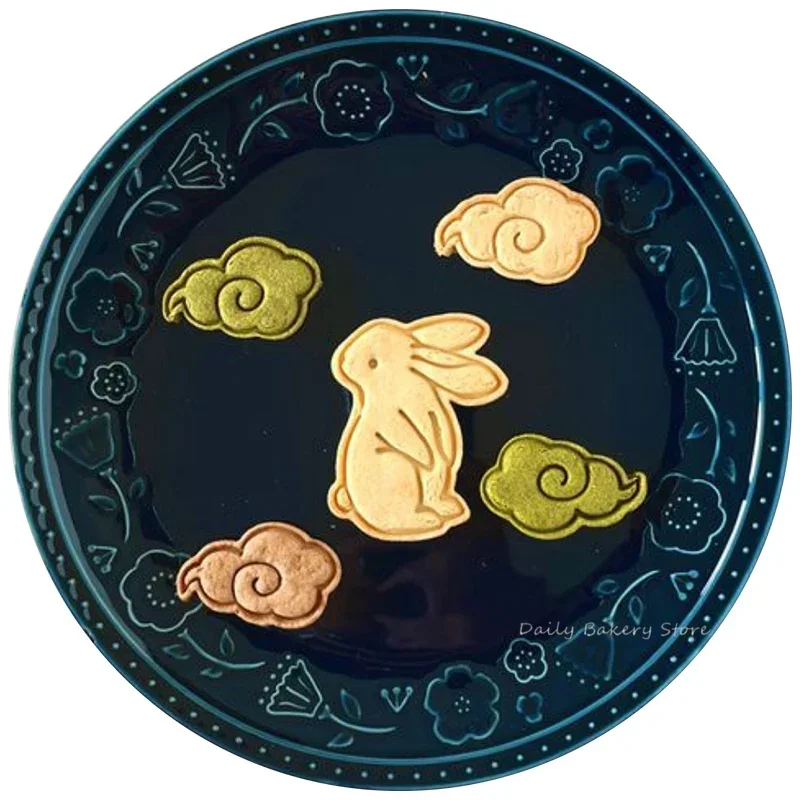 Easter Cute Rabbit Moon Cookie Cutter Mold Mid-Autumn Bunny Biscuit Stamp Hand Pressed 3D PLA Icing Cookie Kitchen Supplies