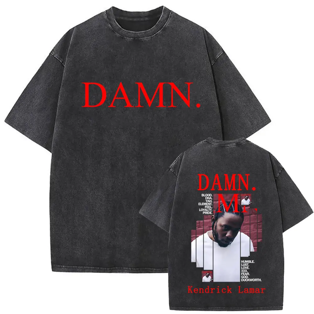 

Washed Vintag Rapper Kendrick Lamar Damn Album Graphic T-shirt Men Women Hip Hop Fashion T Shirts Male Casual Oversized T-shirts
