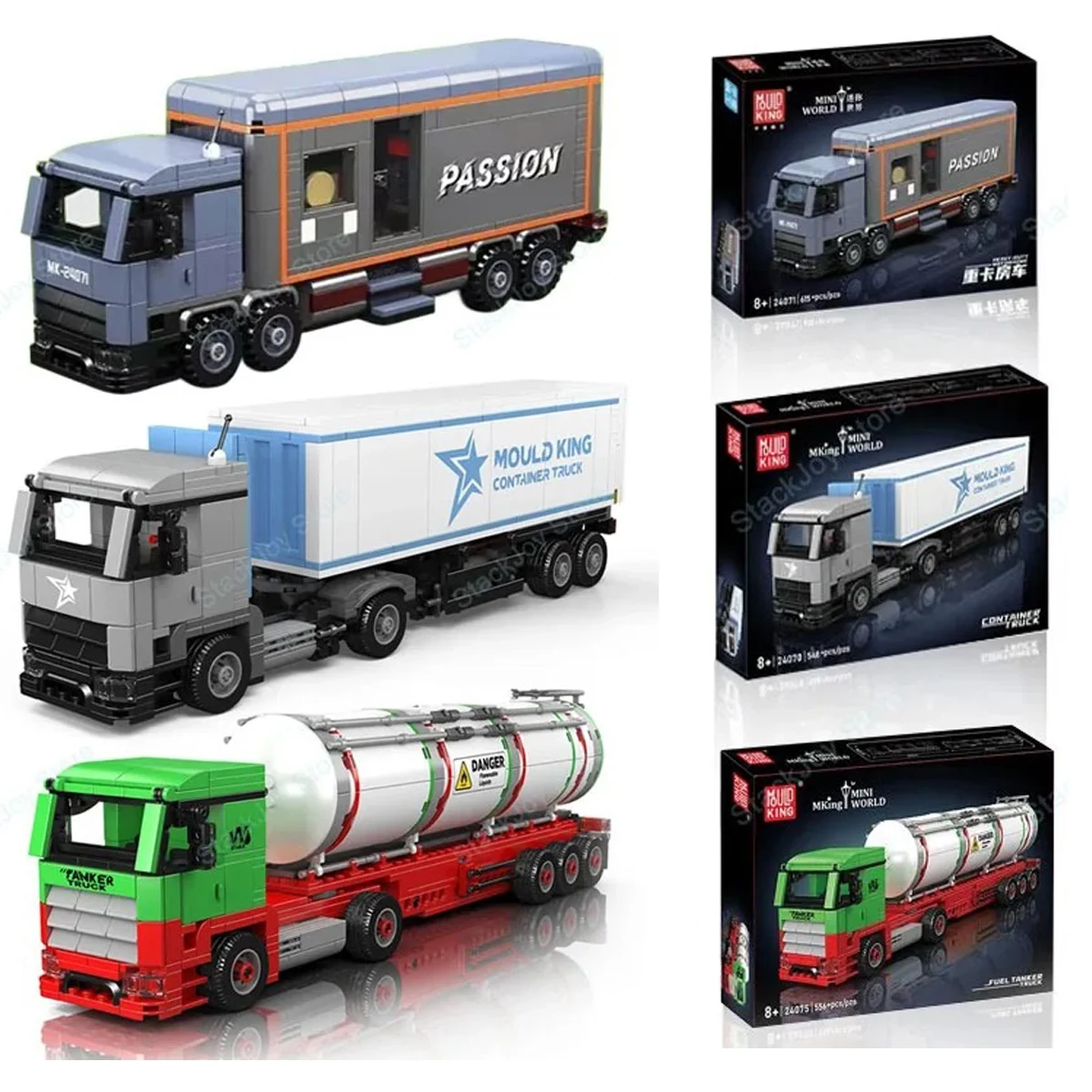 

Mould King 24070 24071 24075 Fuel Tanker Truck Heavy-outy Motorhome Container Truck Model Building Blocks Set Car Toys for Kids
