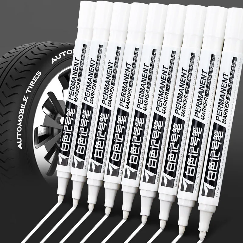 0.8/1/2/2.8 mm Permanent Oily White Marker Pen Waterproof Tire Painting Graffiti Environmental Gel Pen Notebook Drawing Supplies