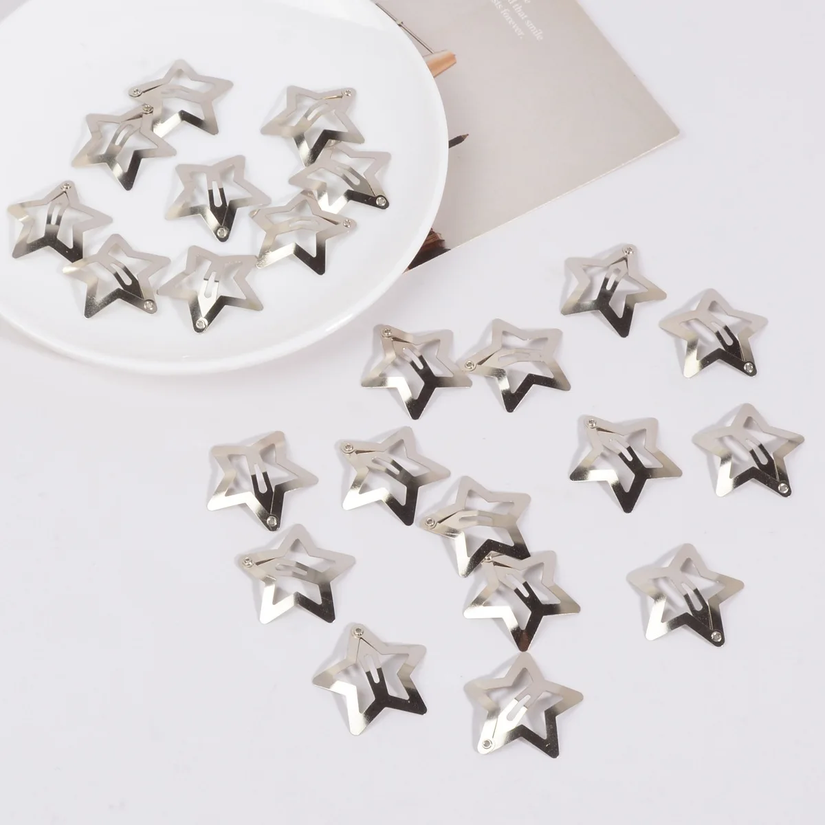 5pcs/100pcs Women Girls Y2K Silver Star BB Hair Clips Pentagram Snap Hairpins Barrette Hair Accessories Headwear