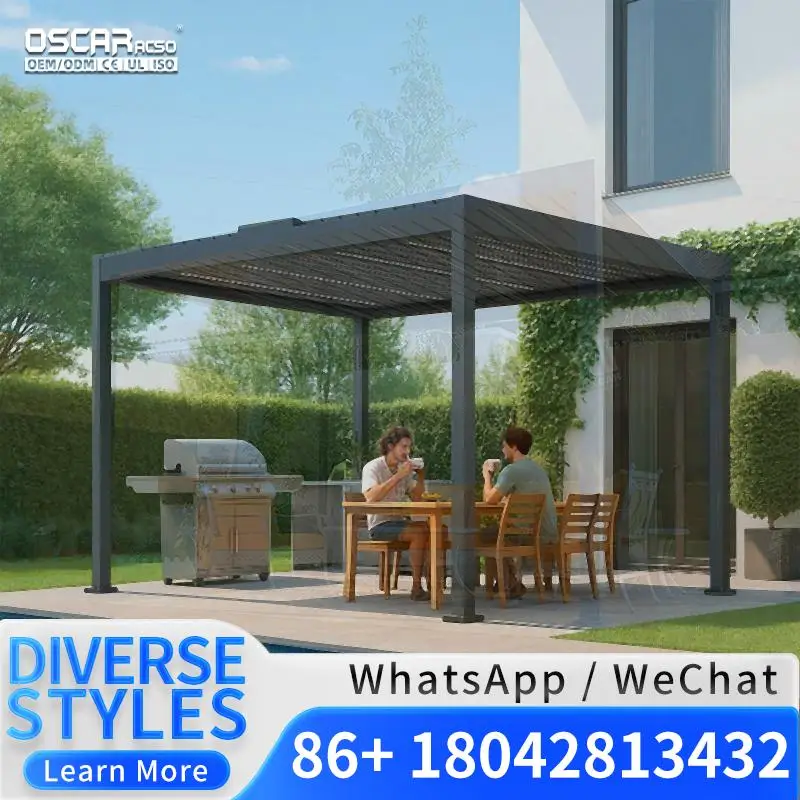 Toldo de Aluminio para Exteriores de 3x3, 3x4, 4x3, 4x4, 4x5, 4x6, 6x3, 6x4, 6x5 y 6x6m con Protección Solar Lateral para Jardín, Patio Trasero y Pérgola