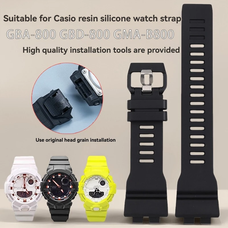 

For G-SHOCK Casio GBA-800 GBD-800 GMA-B800 series waterproof resin silicone watch strap accessories watch chain black yellow