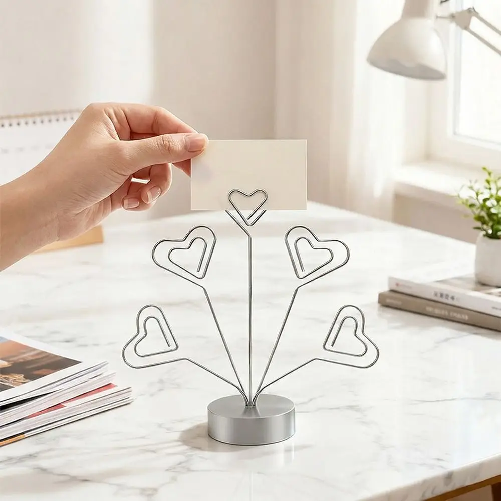Multifunctional Creative Note Clips Stable Heart/Round Business Card Holder Portable Decorative Desktop Card Clamp