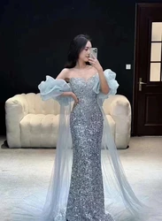 Customized Luxury Mermaid Evening Dress Sexy Sleeveless Strapless Fishtail Sequins Glittering Prom Party Gowns Vestido De Noche