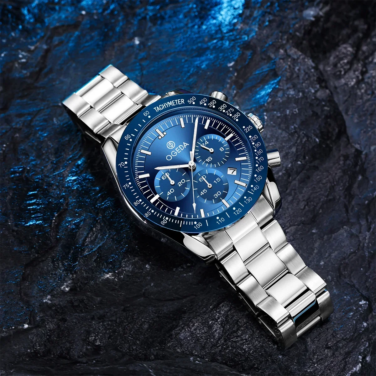 OGEDA 2024 New Fashionable Men's Quartz Chronograph Mineral Glass Alloy Waterproof 20Bar Watch