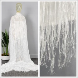 Spring Summer White Chiffon Long Tassel Jacquard Fabric for Dress Skirt Design Wholesale Cloth for Sewing Meters Diy Material