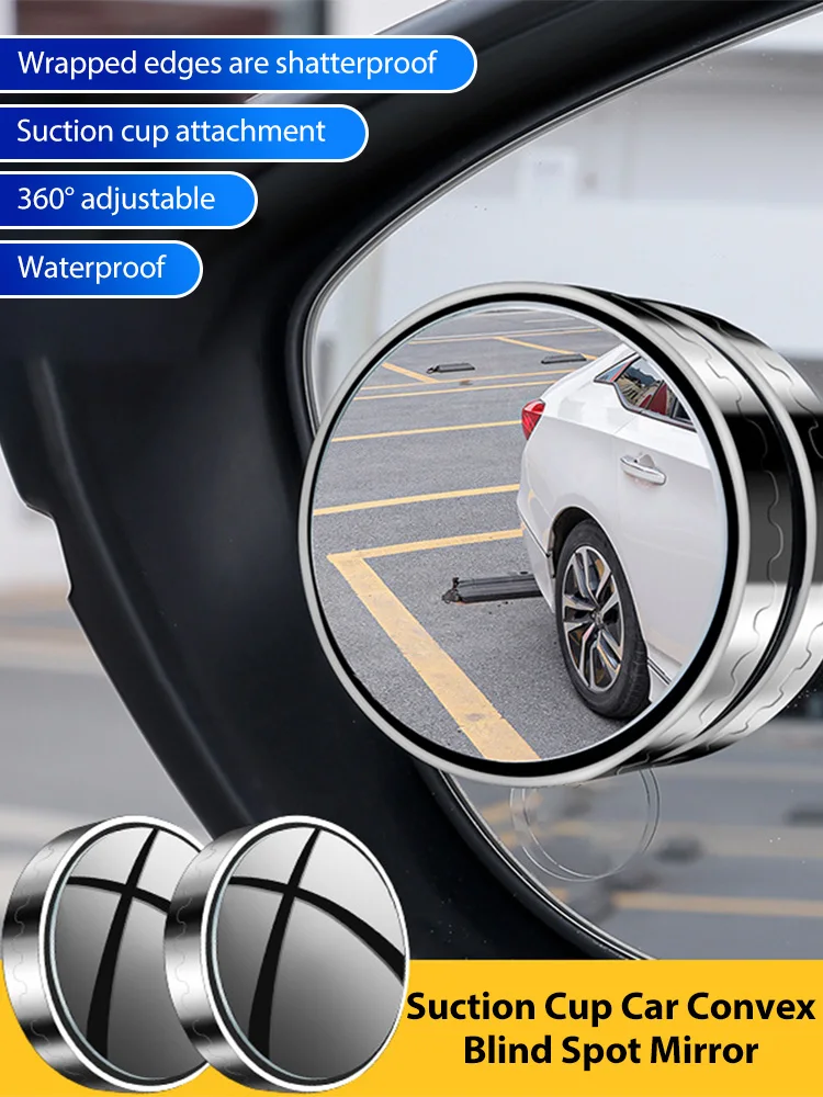 360° Rotation Suction Cup Car Convex Blind Spot Mirror Wide Angle Adjustable Rearview Extra Auxiliary Round Mirror Accessories