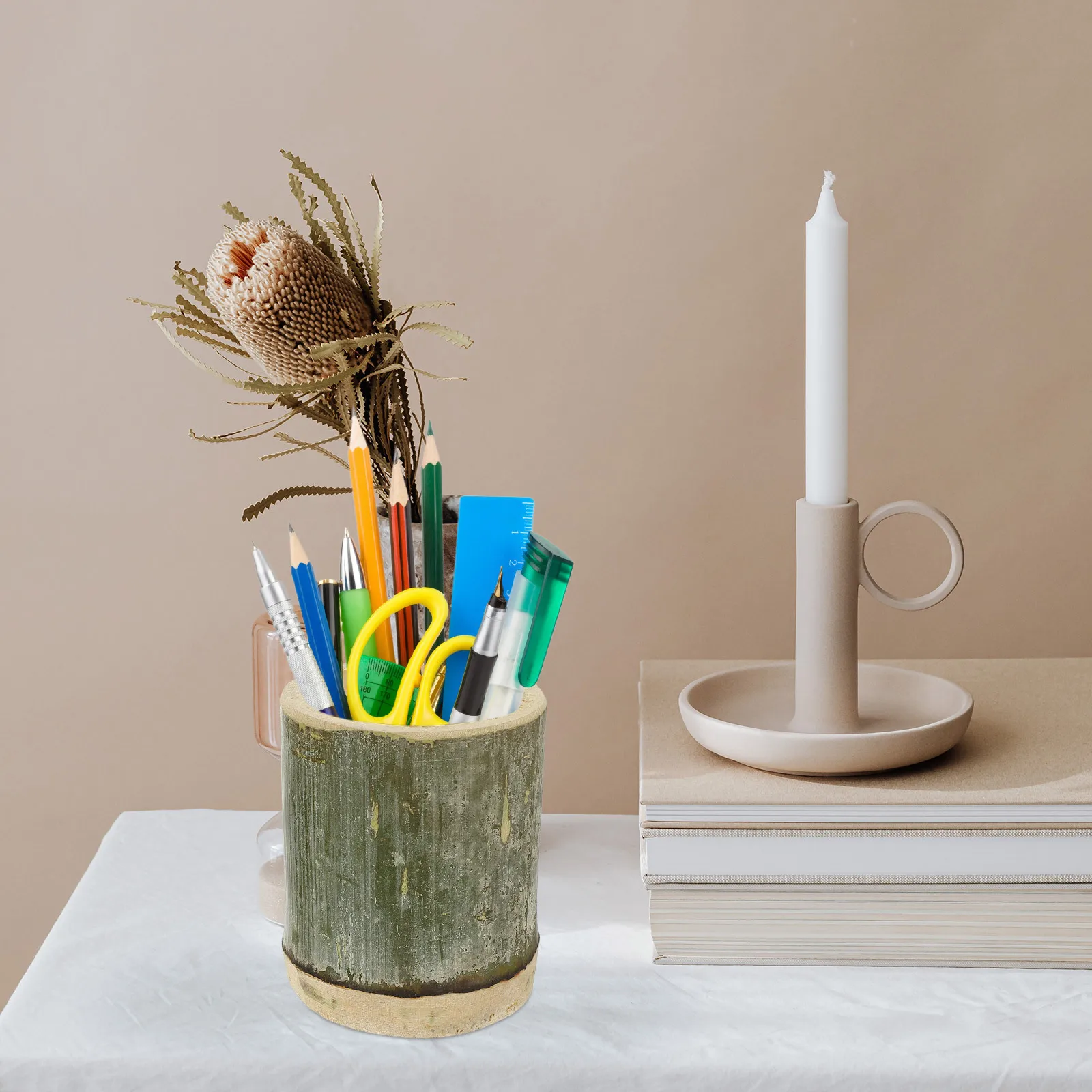 

2Pcs Bamboo Pen Holder Desktop Pencil Organizer Office Student Storage Container Practical Desk Accessory