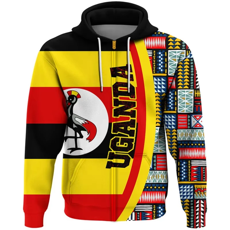 

Uganda Flag Graphic Zipper Pullovers Hoodie For Men Women African Country 3D Printed Casual Jacket Sweatshirt Mens Tracksuit