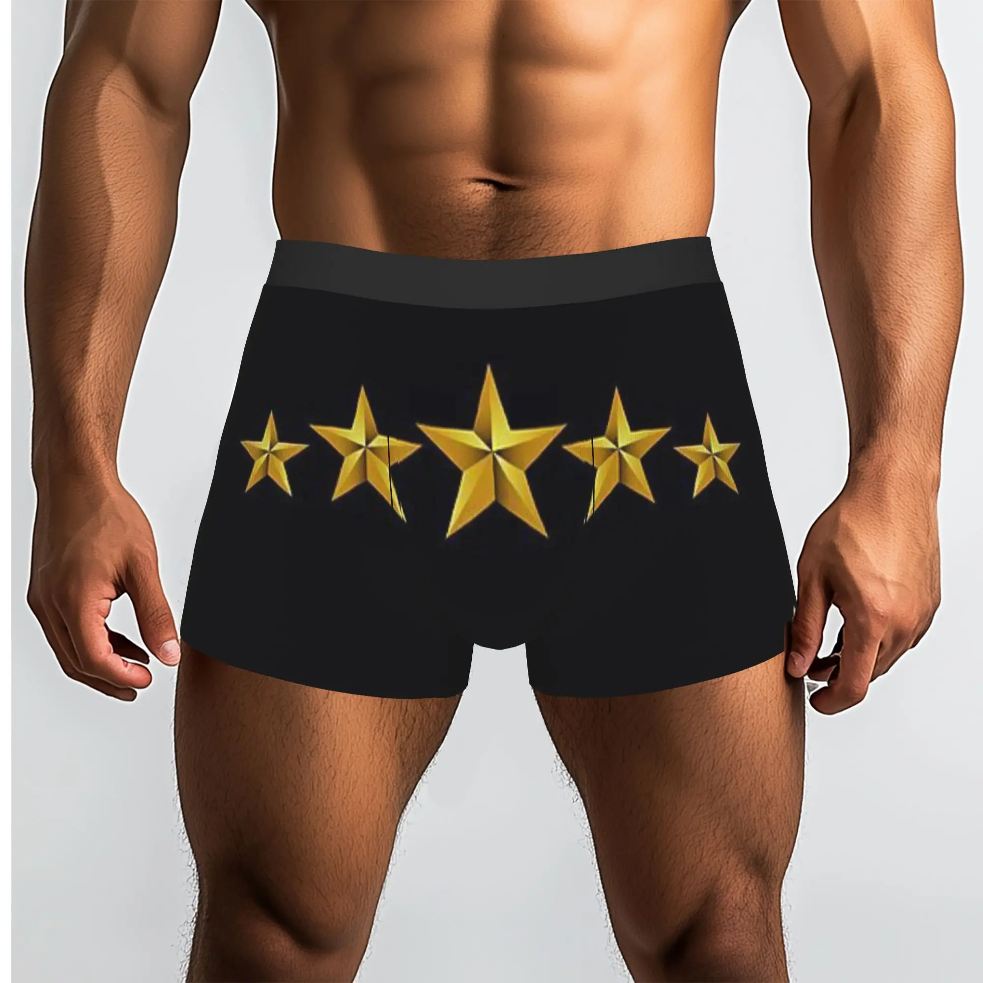 Black Five Shiny Gold Five Star Minimal Luxury Graphic   Underpants Homme Panties Men's Underwear Print Shorts Boxer Briefs