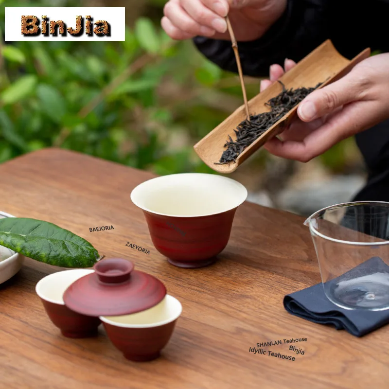 BAEJORIA Santa Red Travel Tea Set Kit Japanese 1 Pot 2 Cups Household Tea Maker Organizer Portable Camping Tote Bag Teaset Gift