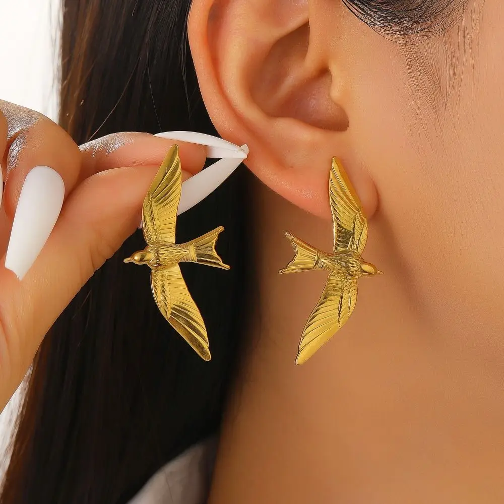 Stainless Steel Flying Bird Wing Earrings Wing Open Animal Texture Bird Wing Drop Earrings Stereoscopic Design Bird Earrings