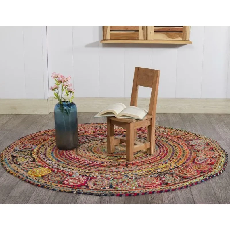 

Rug 100% Natural Jute Cotton Round Reversible Area Carpet Modern Home Décor Rugs