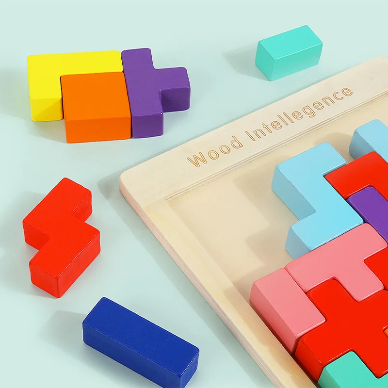 Puzzle Carré 3D en Bois Coloré et Irrégulier pour Bébé, Jouet de Logique Précoce, Jeux de Forme, Cadeau pour Enfant