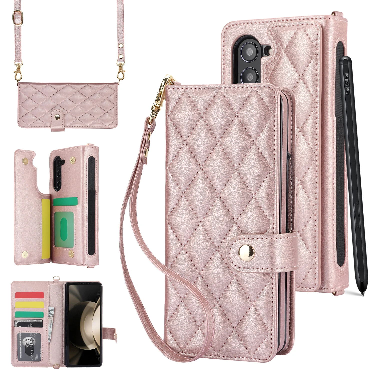Crossbody Lanyard Leather Wallet Phone Case For Samsung Galaxy Z Fold 8 Ultra 7 6 5 4 3 5G Shockproof Back Cards Bag Accessories