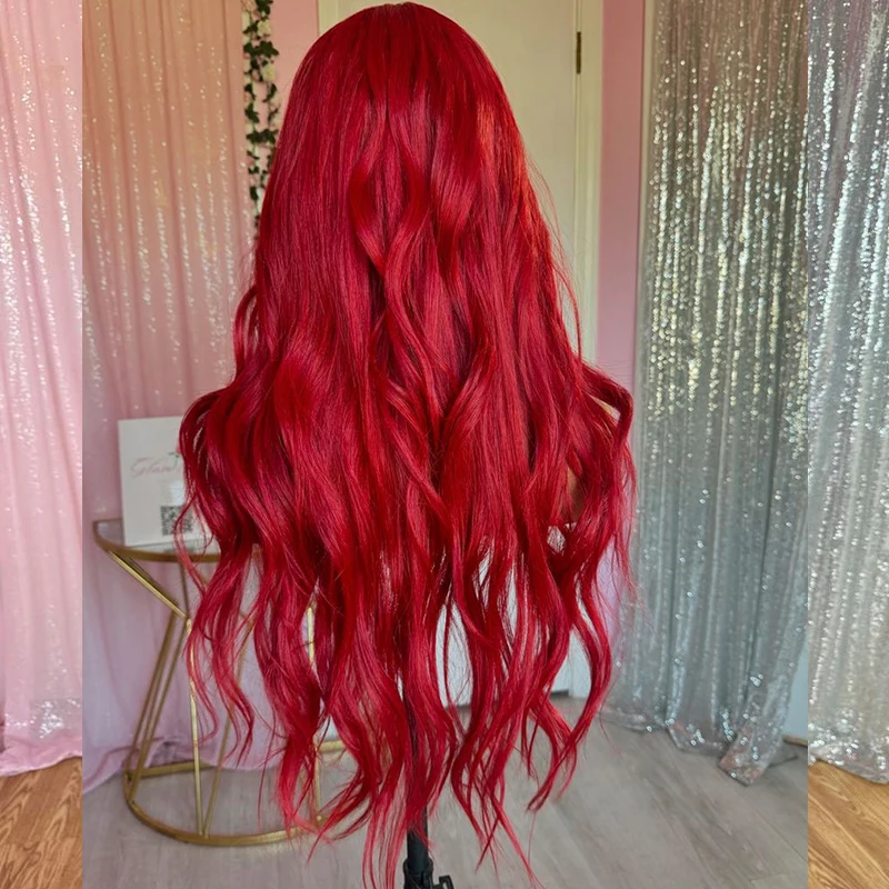 Best Quality Long HOT Red 100% Human Hair Wig Easy Wear Machine Made 1x4 U Part Wig for Women Body Wave 1x4 V Part Remy Hair Wig