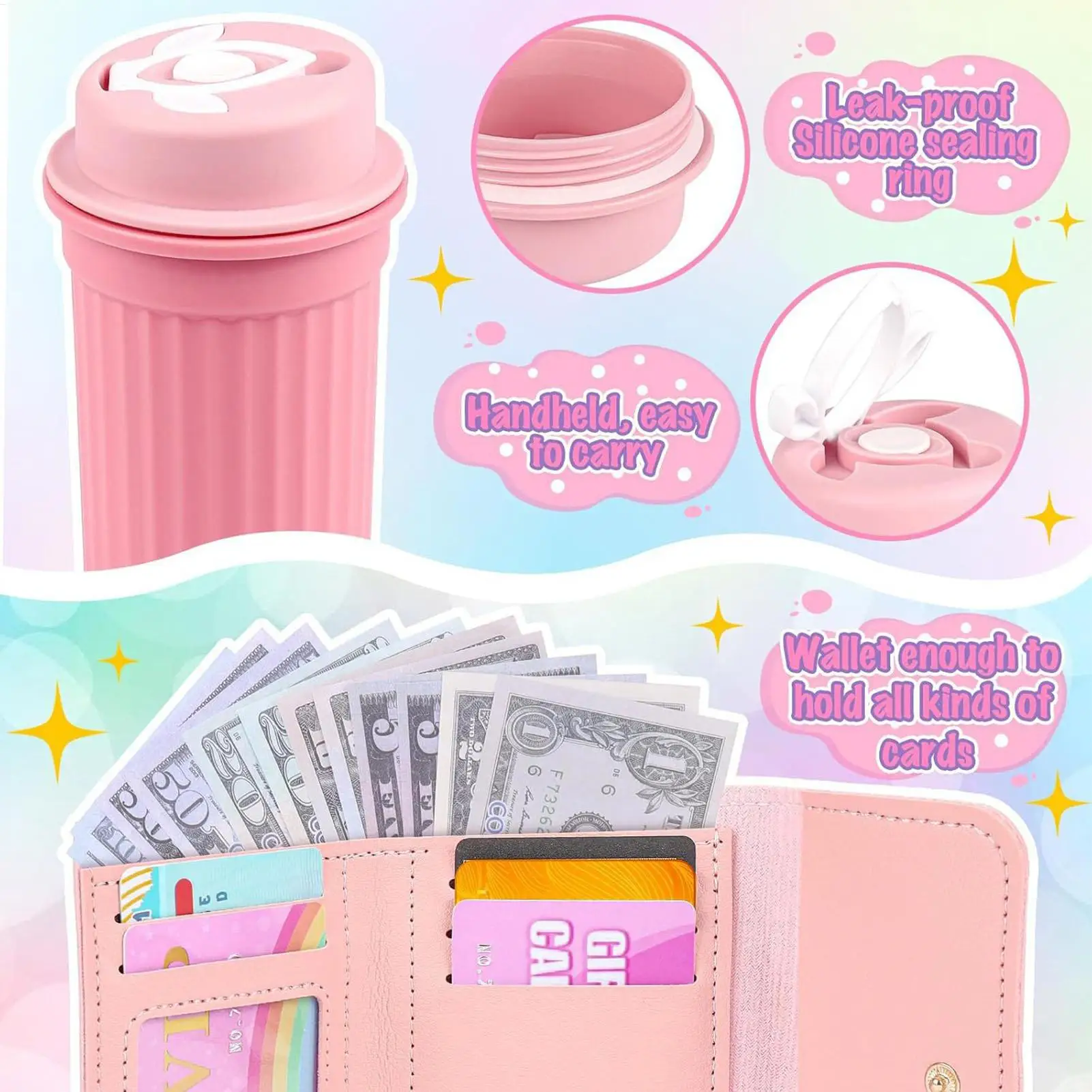 Princess Play Purse Set with Pretend Makeup Little Girls Toy Handbag with Phone Wallet Accessories Kids Birthday Christmas Gifts