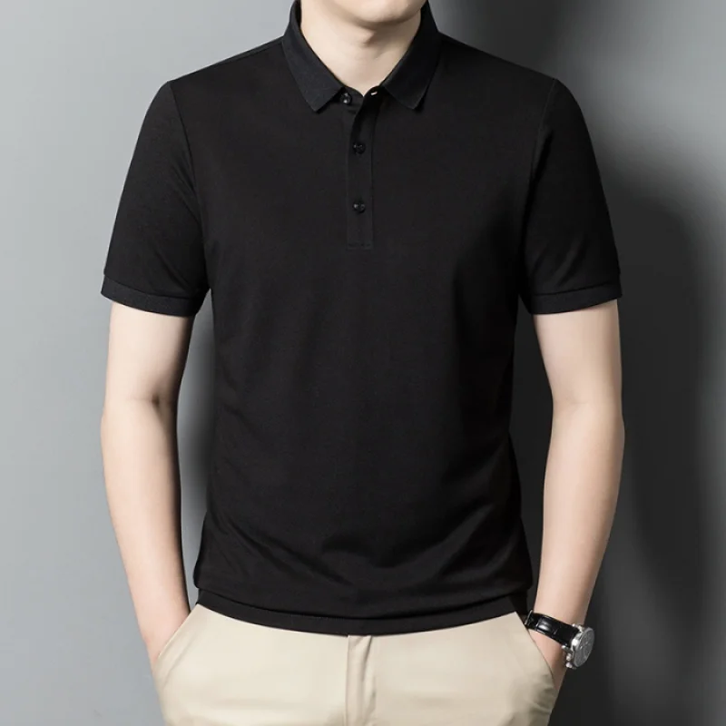 

Summer Business Pure Color Short-Sleeved Polo Shirt Men's 2024 New Loose Lapels Breathable Casual T-shirt