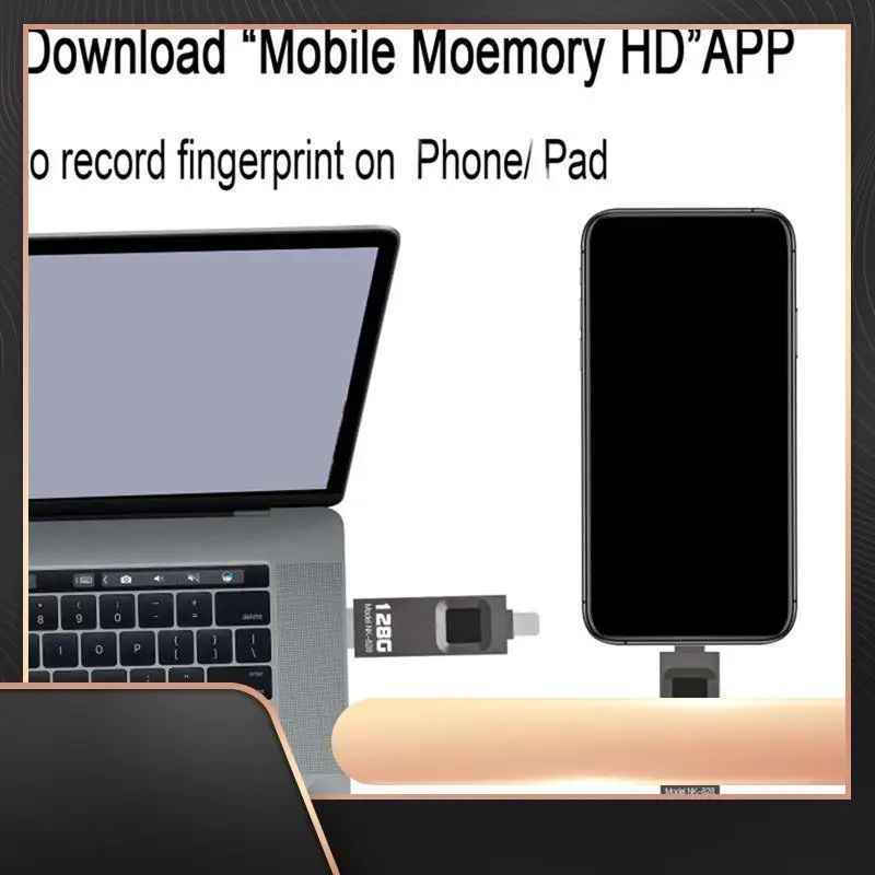 

1 шт. U-диск с шифрованием отпечатков пальцев, мобильный телефон, компьютер, высокоскоростная флэш-память двойного назначения, 128 ГБ для Iphone/Ipad